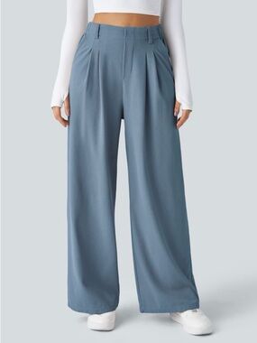 Halara Flex High Waisted Pocket Wide Leg Waffle Blue Work Pants. Size L
